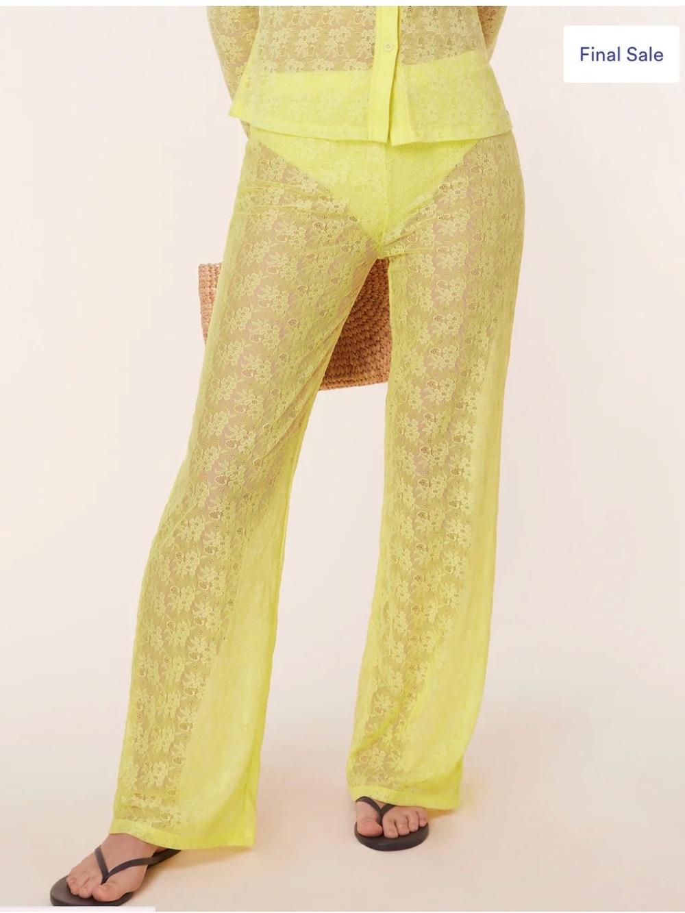 Andie Neon Yellow Sheer Lace Wide-Leg Pants
